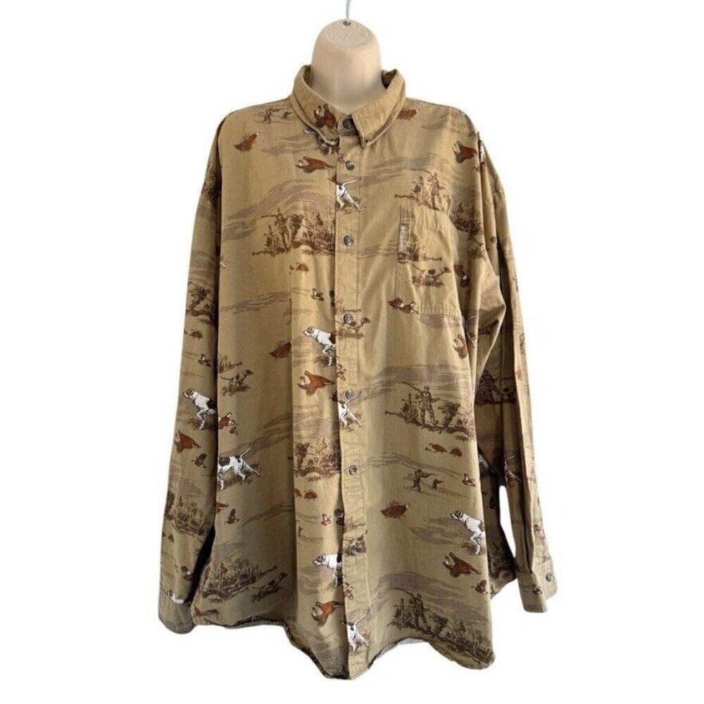 Columbia River Lodge Men's Sz XXL Hunting Dogs Ducks Button Up Long Sleeve Shirt